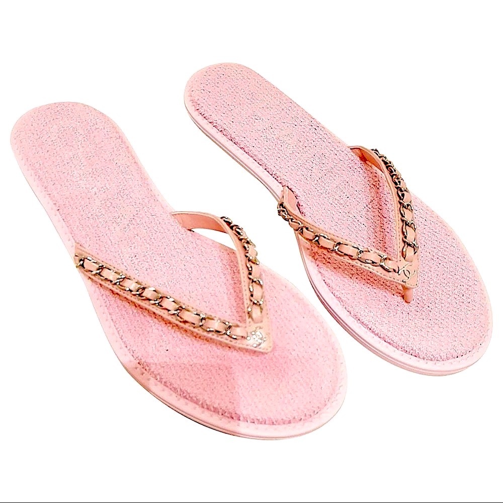 🔥CHANEL🔥 Pink silver chain Pool Thong Flip Flops EUR40 - Picture 4 of 7